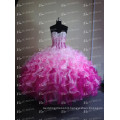 ED Bridal Pink Ball Gown Real Sample Ruffle Organza Crystal Beaded Western Quinceanera Dresses